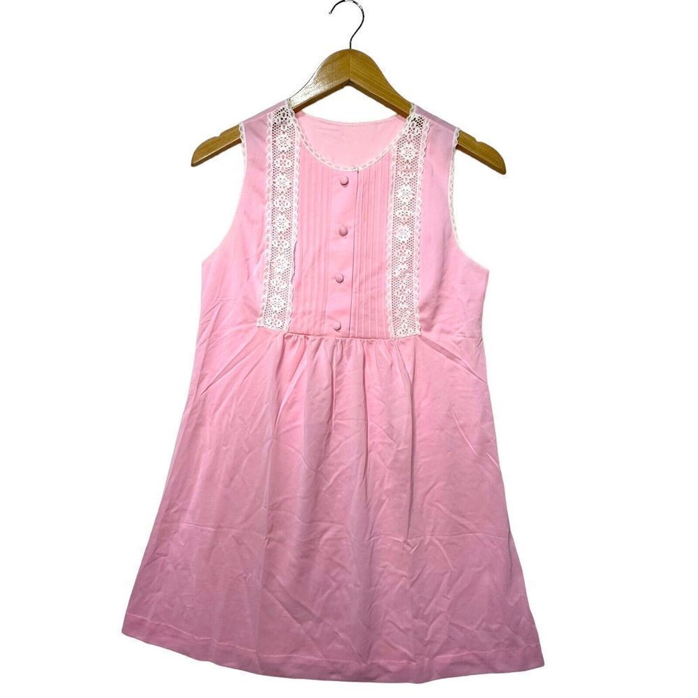 Vintage Gossard Artemis Rose Nylon With Beige Lace Nightgown Size XS Petite 5243